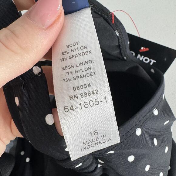 SwimsuitsForAll Swimwear High Neck Tankini Top Womens 16 Black Polka Dot Resort - Picture 13 of 14